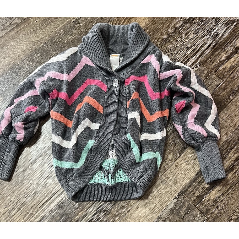 Gymboree Girls Size 5-6 Knit Cardigan Long Sleeve Gray Chevron